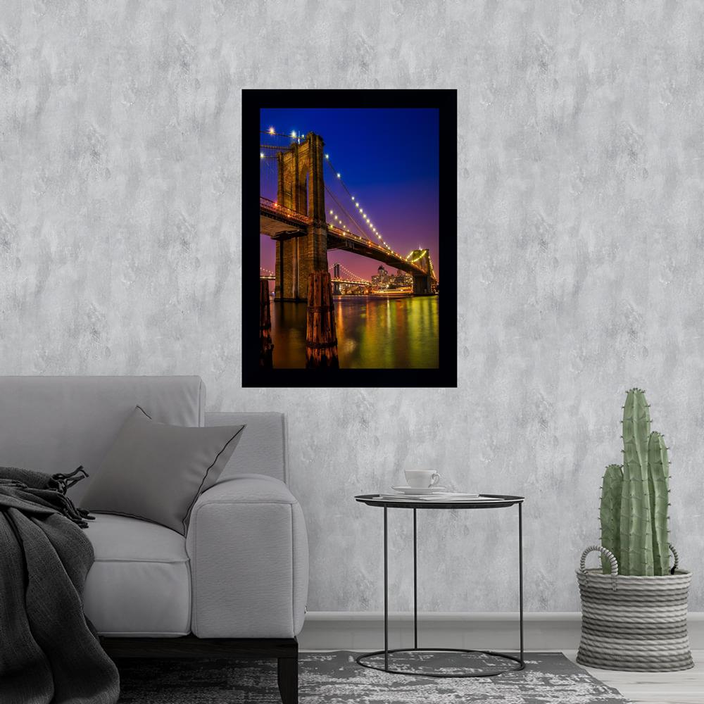 Quadro Brooklin Bridge, Nova York, com medida de 37x51 e moldura Preta com Vidro de 4 mm