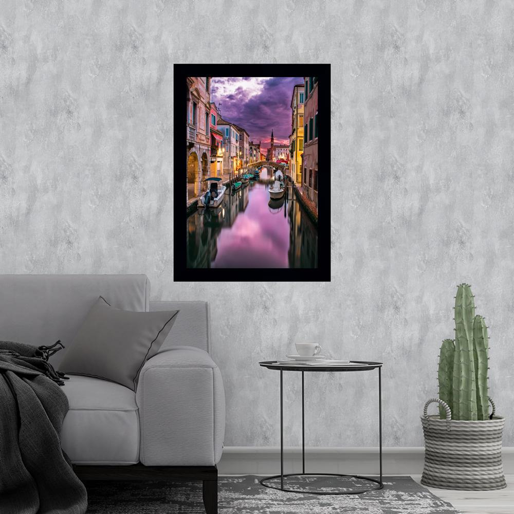 Quadro Entardecer em Veneza, Itália, com Medida De 37x51 Com Moldura Preta Moldura Preta E Vidro De 4mm