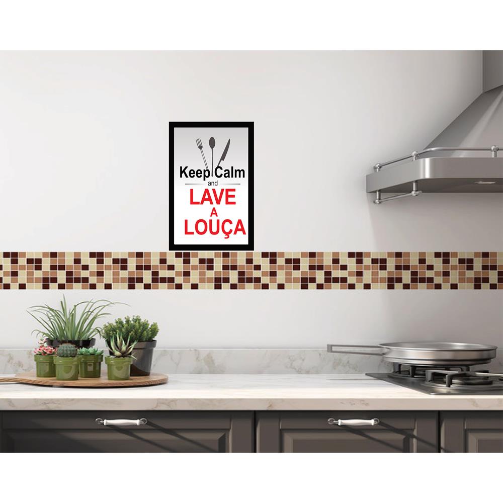 Quadro Keep Calm e Lave a Louça, medidas de 31x47 com moldura Preta 2cm, vidro acrílico