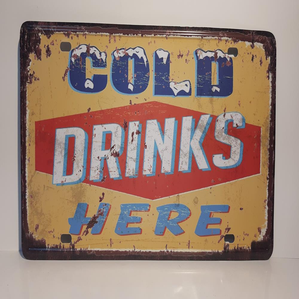 Placa De Metal Cold Drinks, Medidas De 30x15