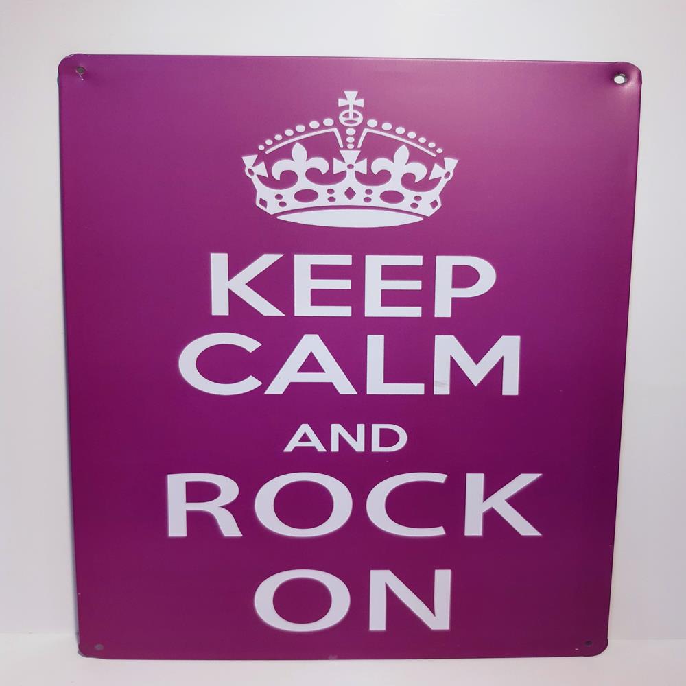 Placa De Metal Keep Calm And Rock On, Medidas (20x30).