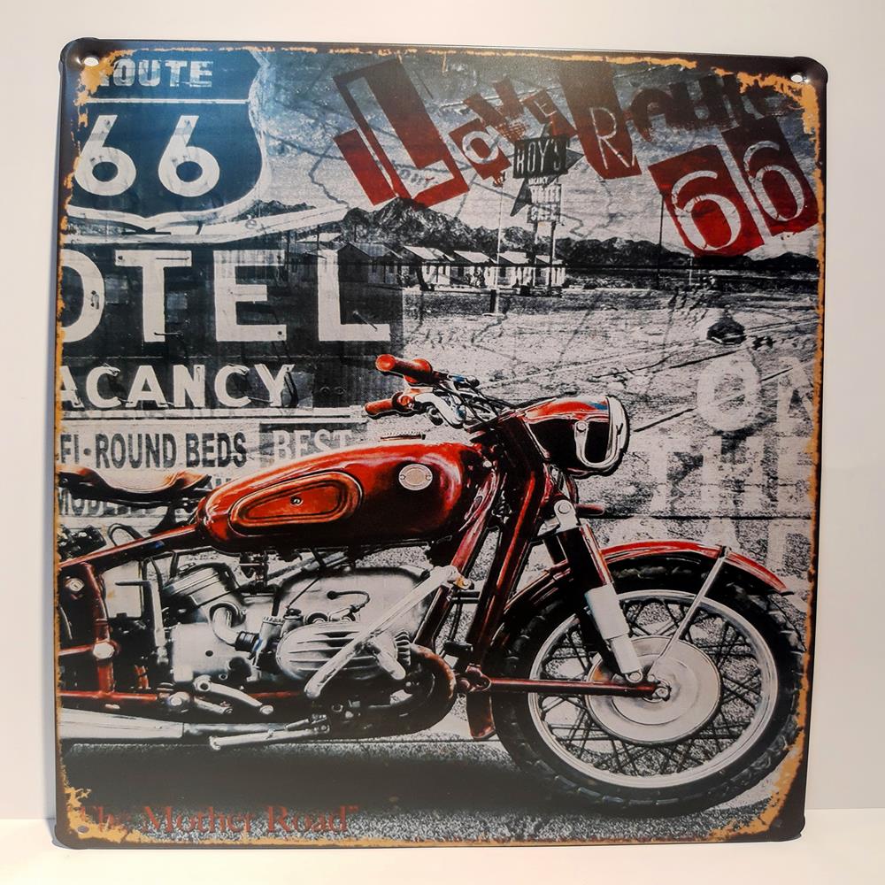 Placa Decorativa De Metal Moto E Route 66, Medidas De 20x30 - Outlet