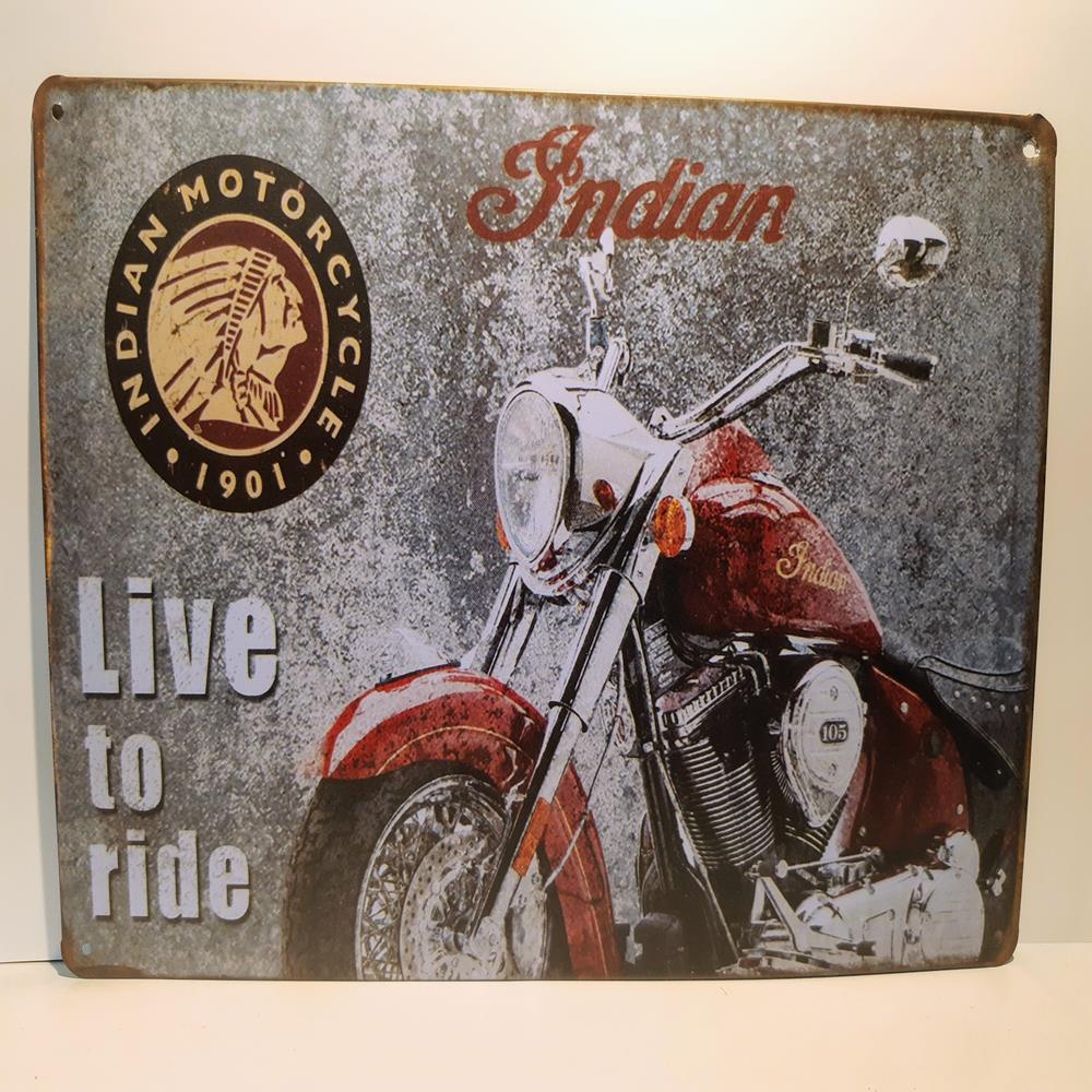 Placa Decorativa De Metal Indian Live To Ride, Medidas De 20x30 - Outlet