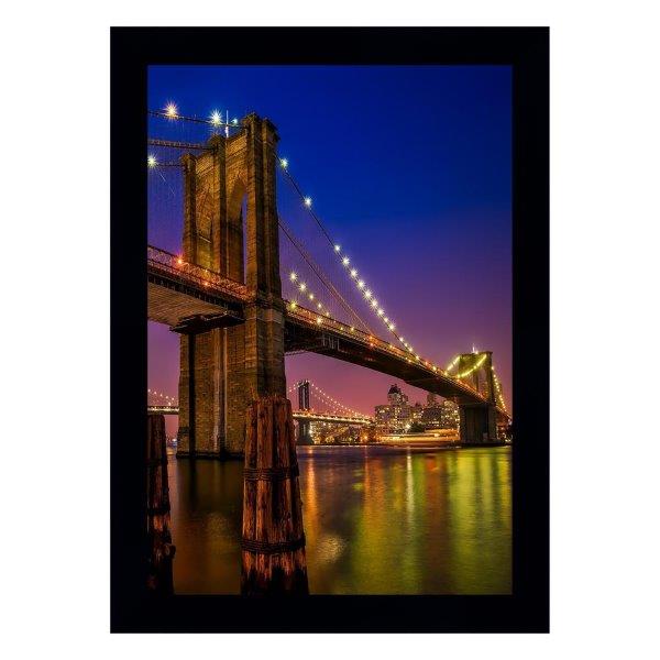 Quadro Brooklin Bridge, Nova York, Com Medida De 37x51 E Moldura Preta Com Vidro De 4 Mm