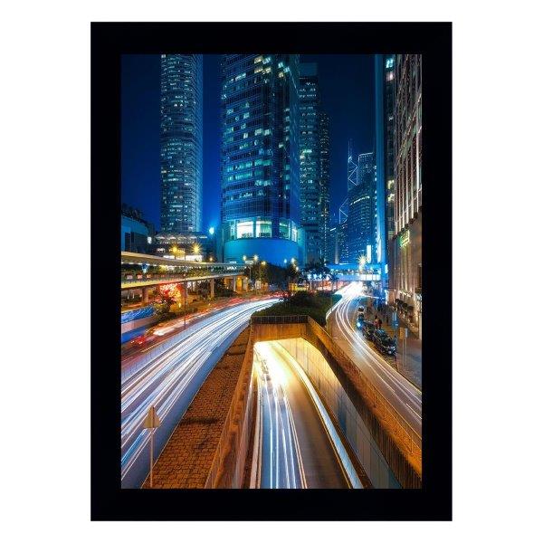 Quadro Hong Kong Noite Com Medida De 37x51 Com Moldura Preta E Vidro De 4mm