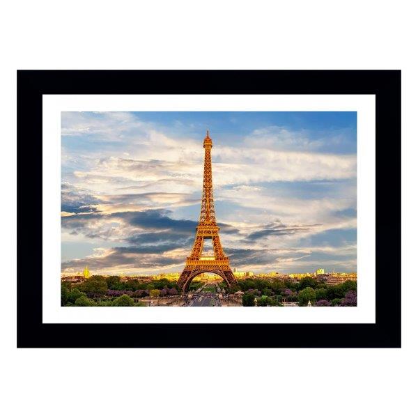 Quadro Torre Eiffel, Paris, França Com Medida De 47x61 Com Moldura Preta Moldura Preta E Paspatur Branco Com Vidro De 4mm