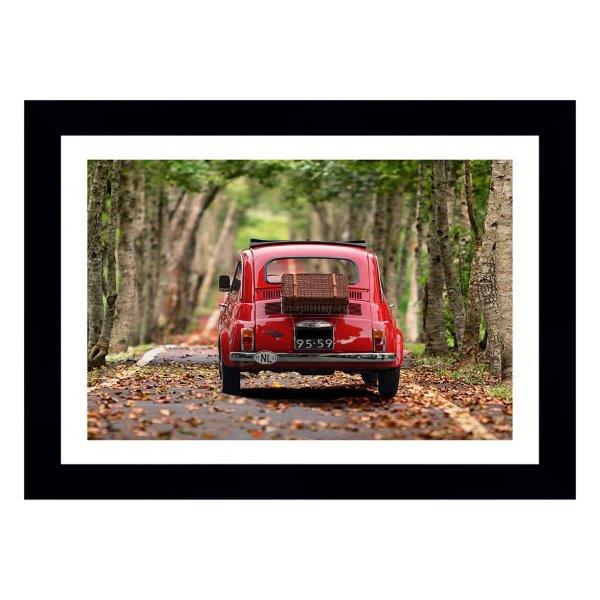 Quadro Carro Fiat Vintage Vermelho, Com Medida De 61x47 Com Moldura Preta E Paspatur Branco, Vidro De 4mm