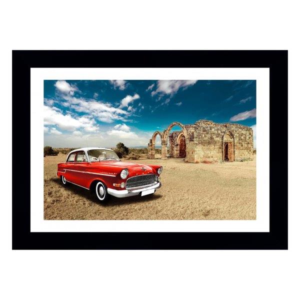 Quadro Car Classic E Ruínas, Com Medida De 61x47 E Moldura Preta Com Paspatur Branco E Vidro De 4mm