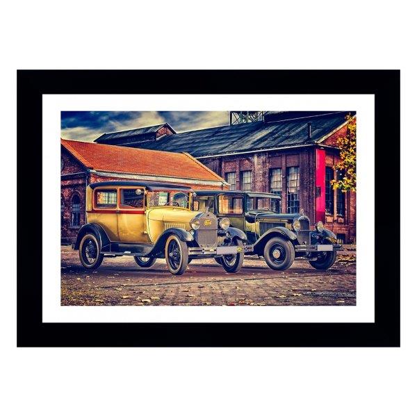 Quadro Old Cars West, Com Medida De 61x47 E Moldura Preta Com Paspatur Branco E Vidro De 4mm